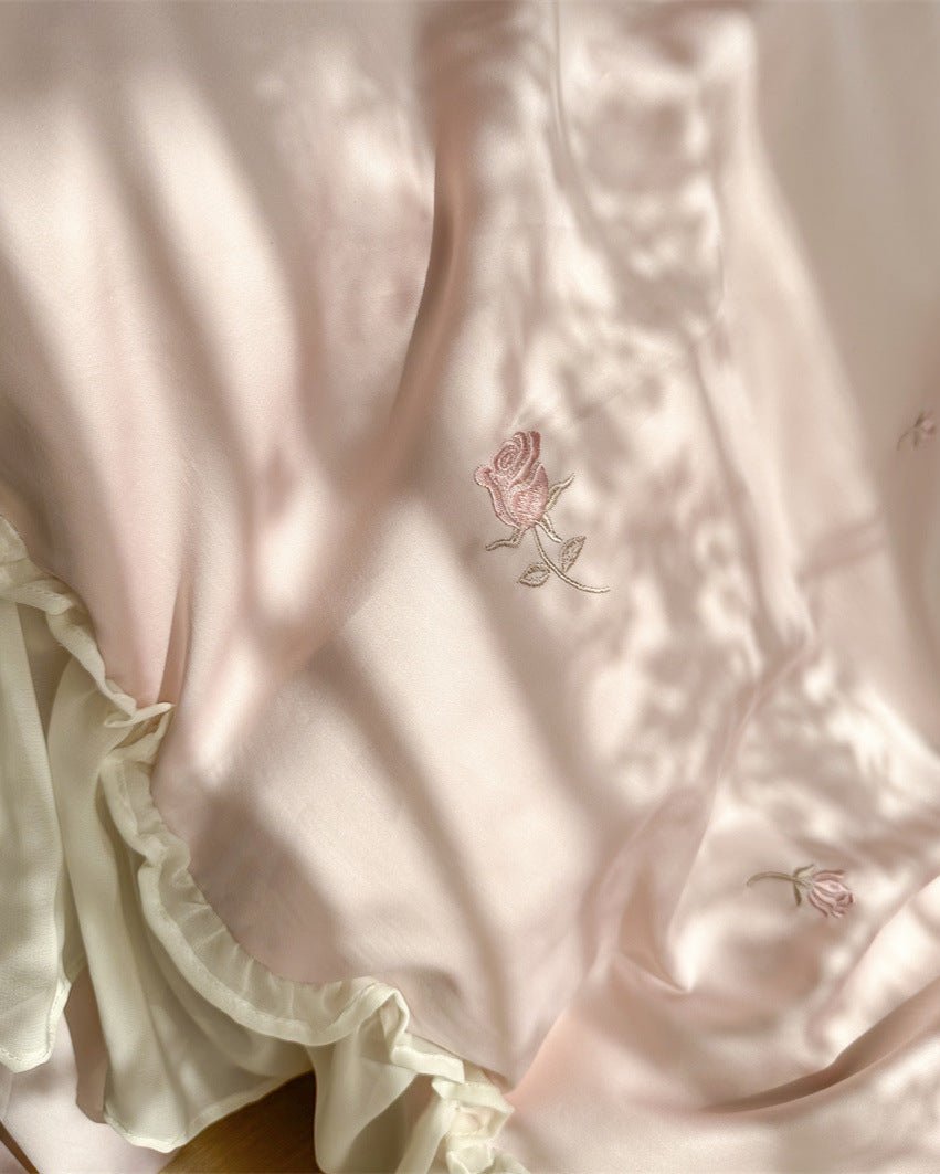 Rosalie Embroidered Cotton Ruffle Bedding Set / Ivory Blush