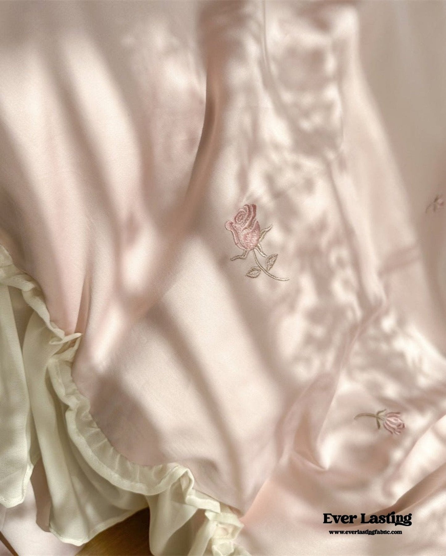 Rosalie Embroidered Cotton Ruffle Bedding Set / Pink Blush