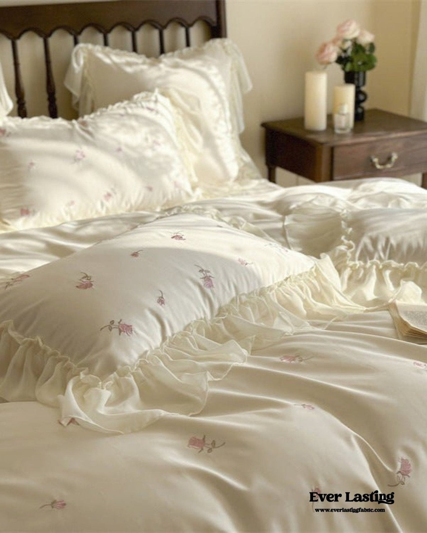 Rosalie Embroidered Cotton Ruffle Bedding Set / Pink Blush