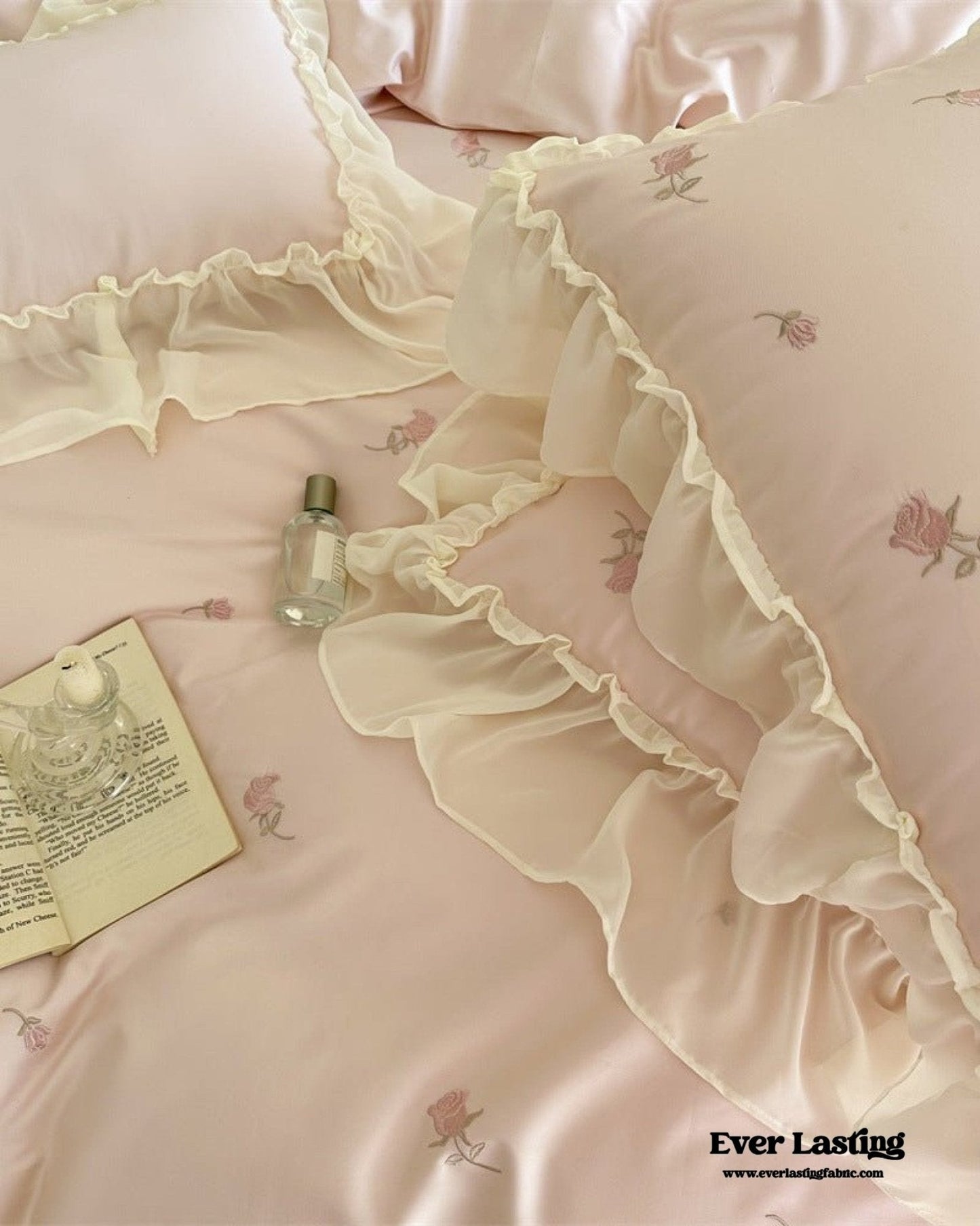 Rosalie Embroidered Cotton Ruffle Bedding Set / Pink Blush