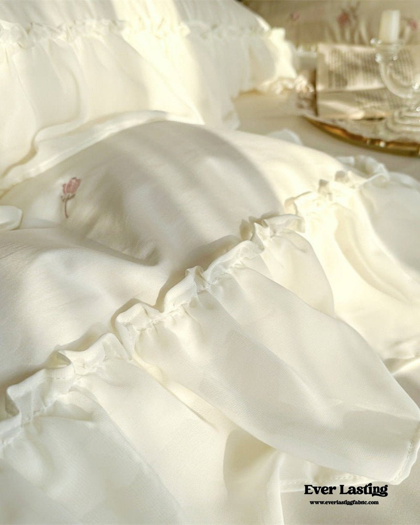 Rosalie Embroidered Cotton Ruffle Bedding Set / Pink Blush