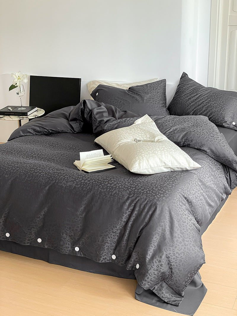 Silky Leopard Buttoned Bedding Set / Baby Pink