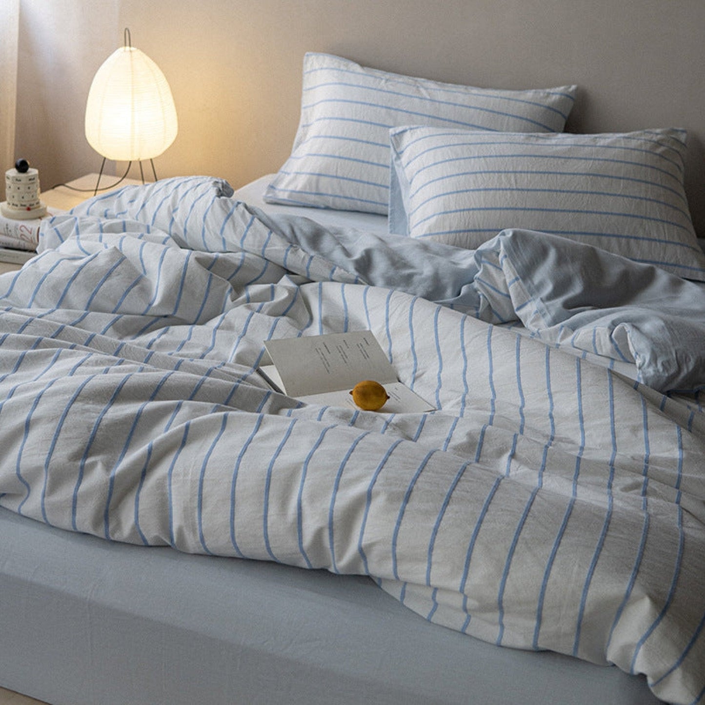 Skye Refreshing Striped Bedding Set / White