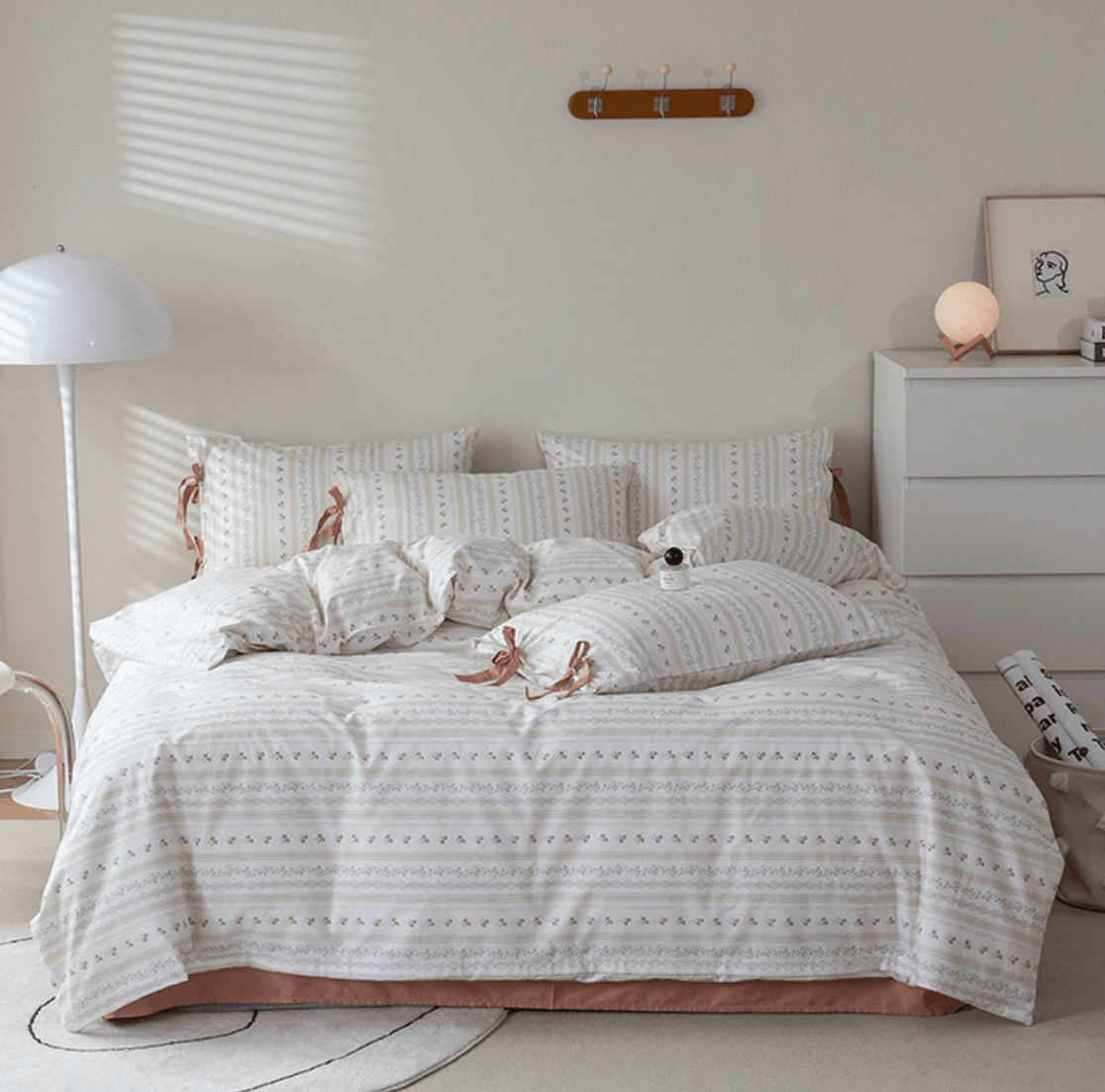 Soft Cottage Blue Ribbon Bedding Set / Blue