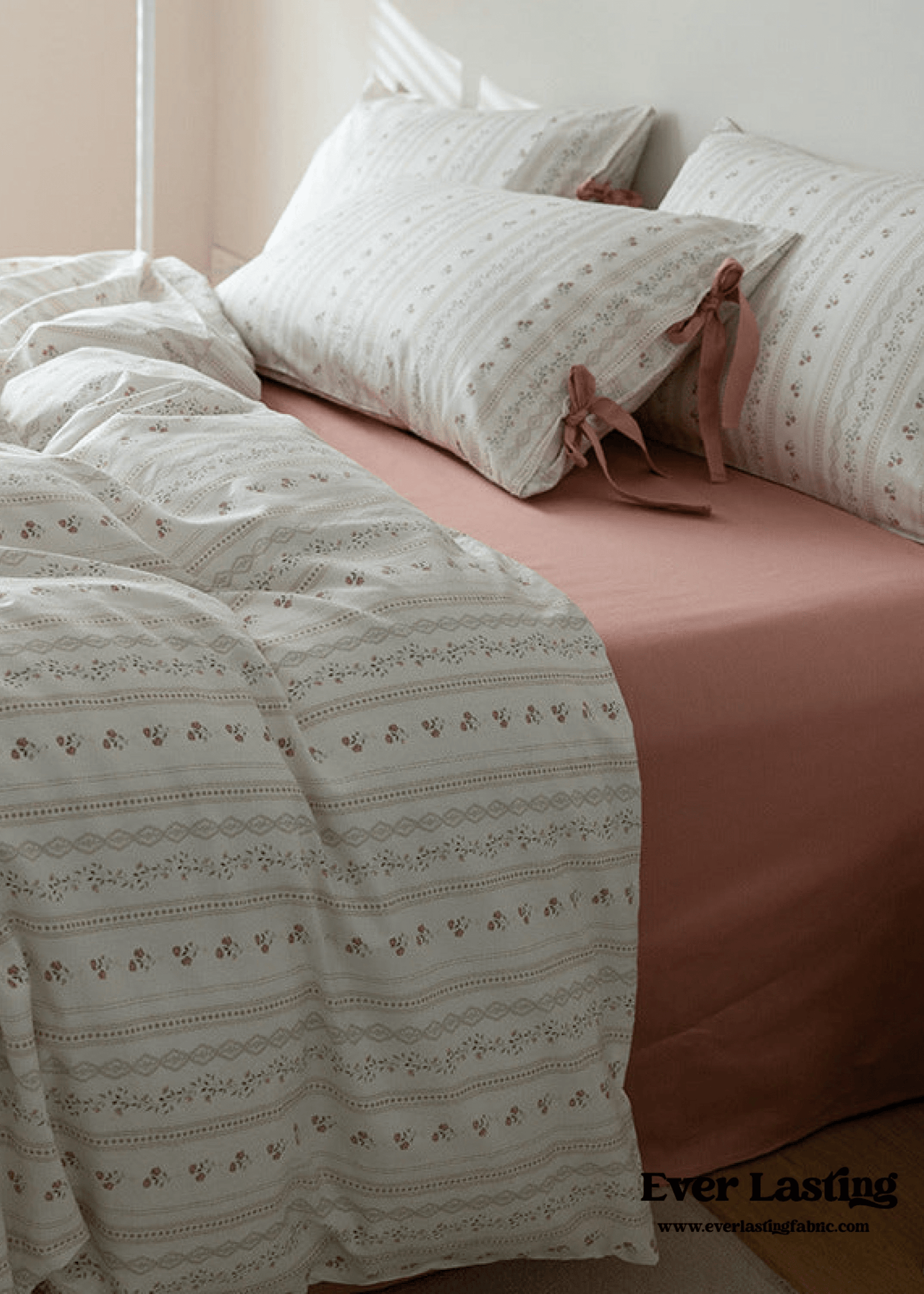Soft Cottage Blue Ribbon Bedding Set / Blue