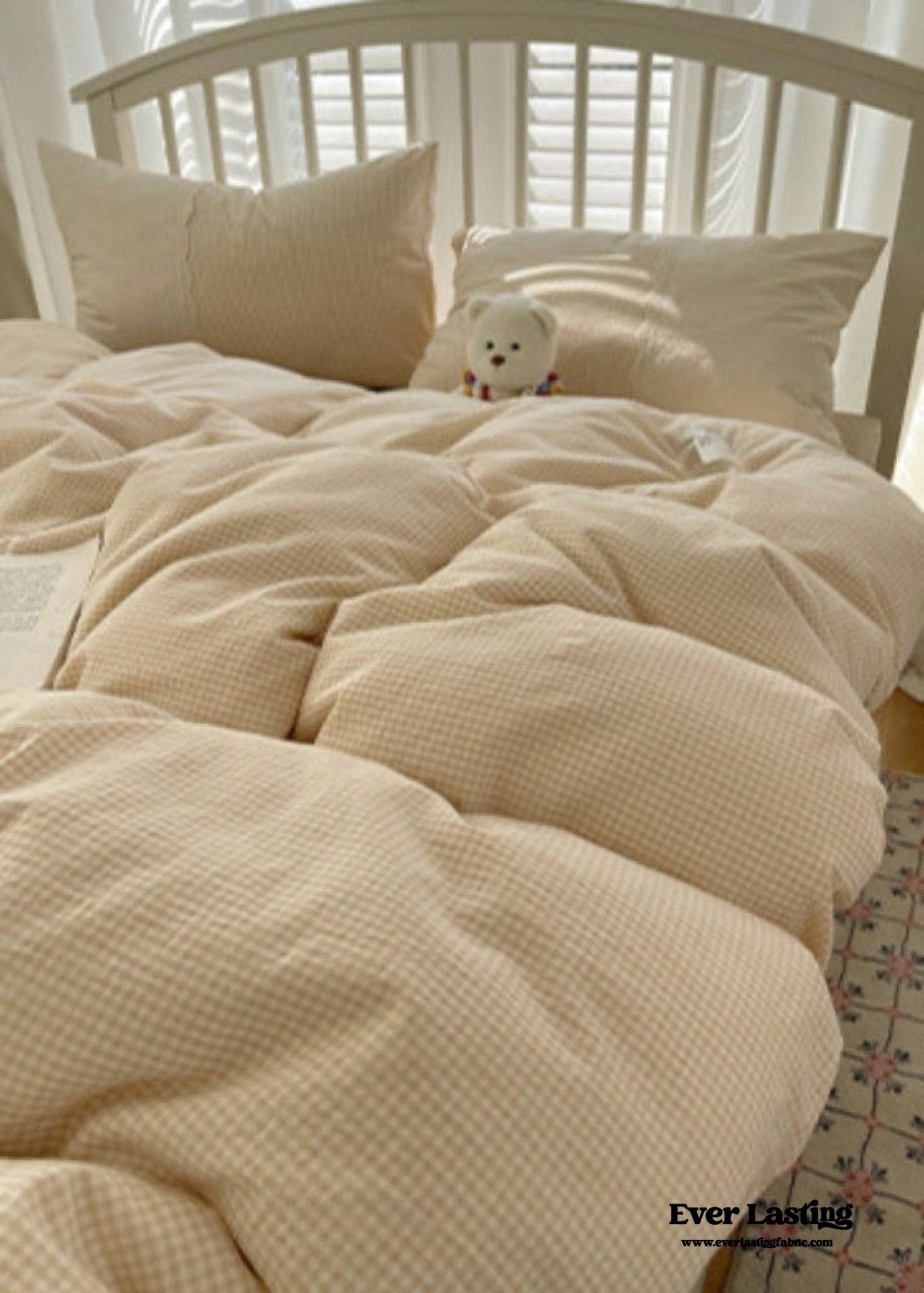 Sophia Gingham Lace Washed Cotton Bedding Set / Blue