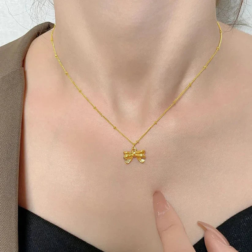 Dainty Bow Pendant Necklace-soristyle