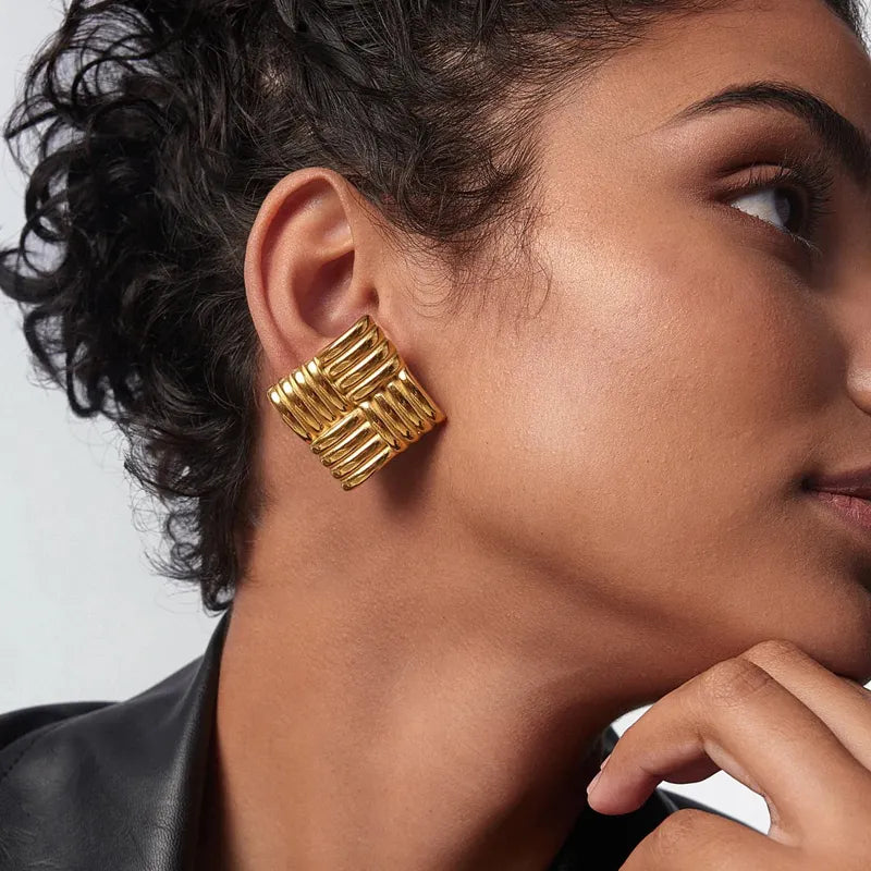 Square Stud Earrings -Bold Geometric & Elegant