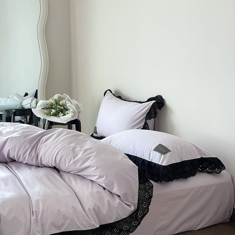 Strawberry Black Lace Ruffle Bedding Set
