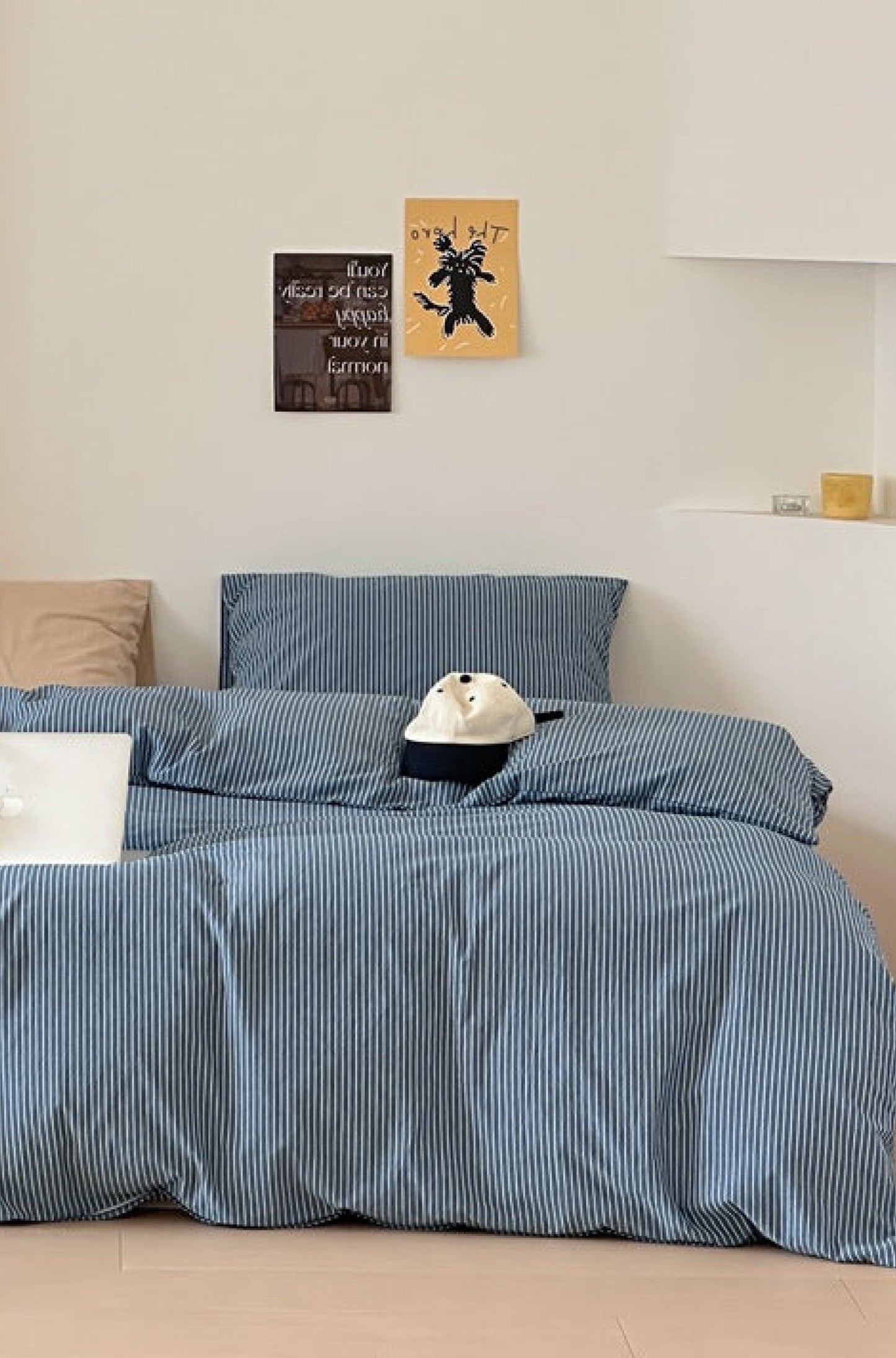 Thin Striped Bedding Set / Beige & Olive Green