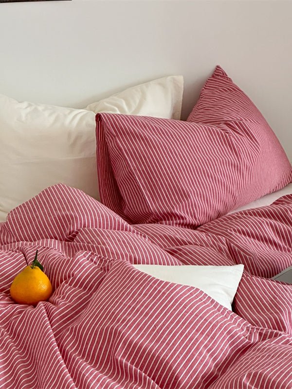 Thin Striped Bedding Set / Beige & Olive Green