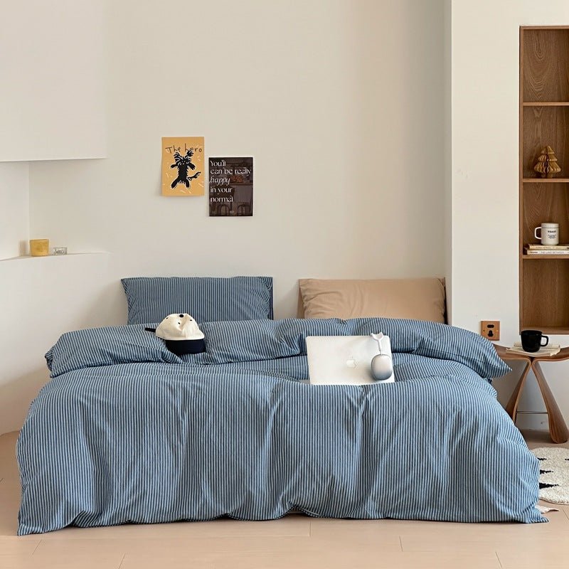 Thin Striped Bedding Set / Beige & Olive Green