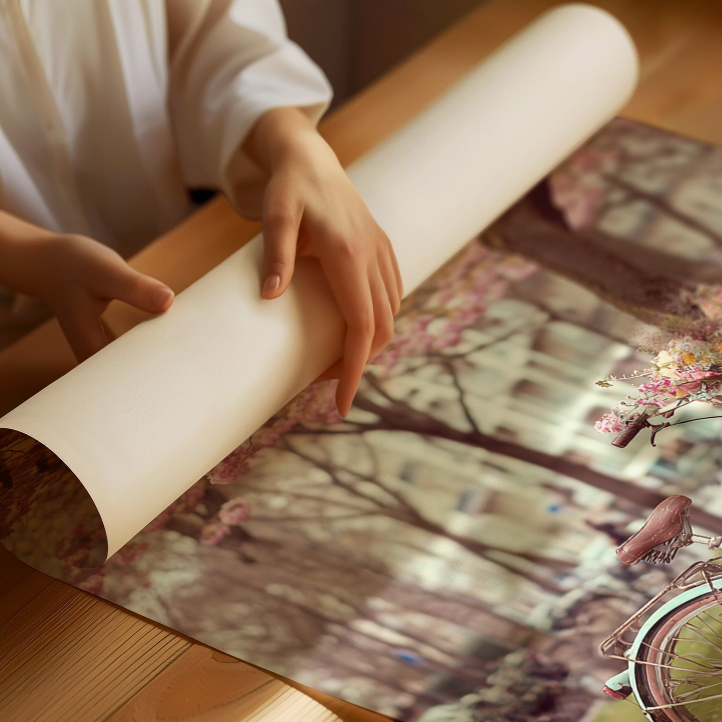 Bicycle Beneath Blossoming Canopy