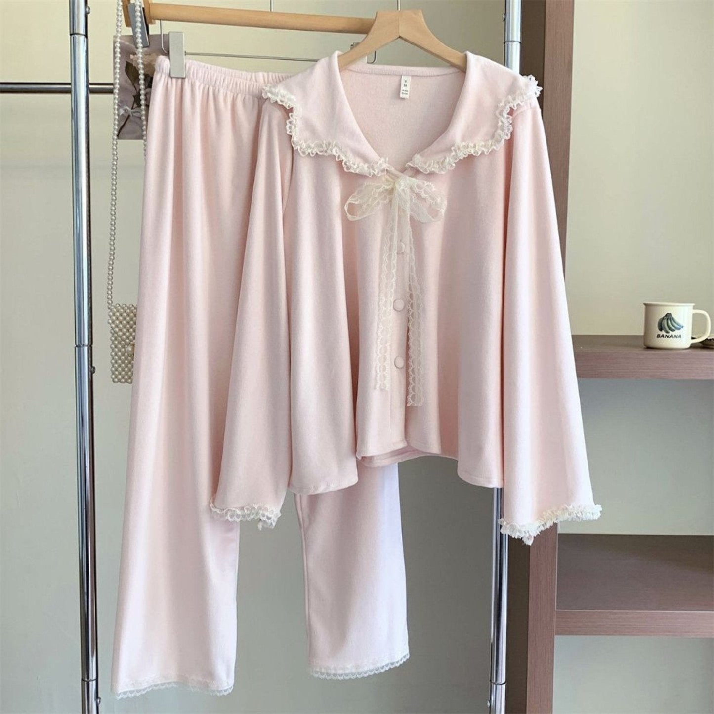 Velvet Coquette Lace Pajama Set / Pink