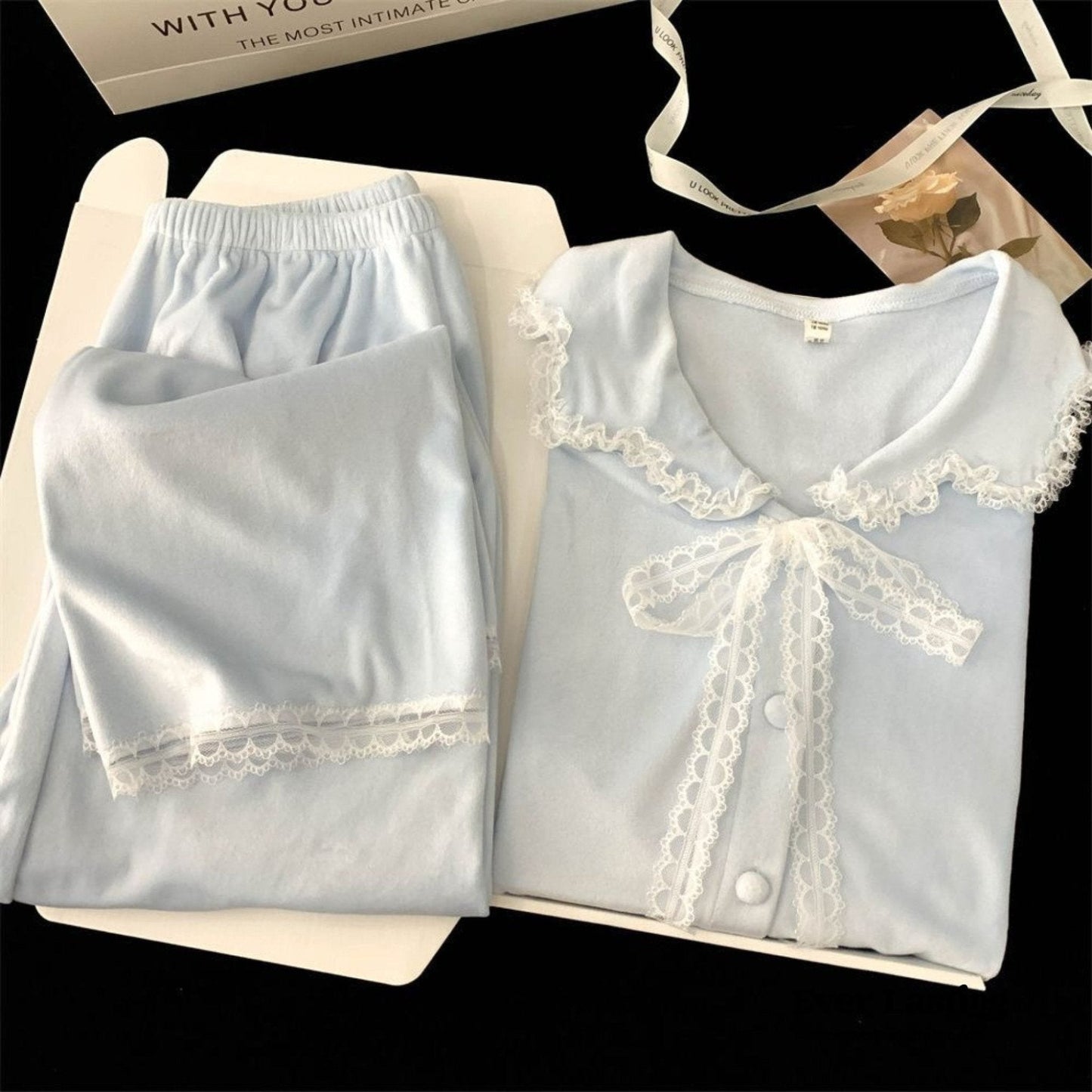 Velvet Coquette Lace Pajama Set / Pink