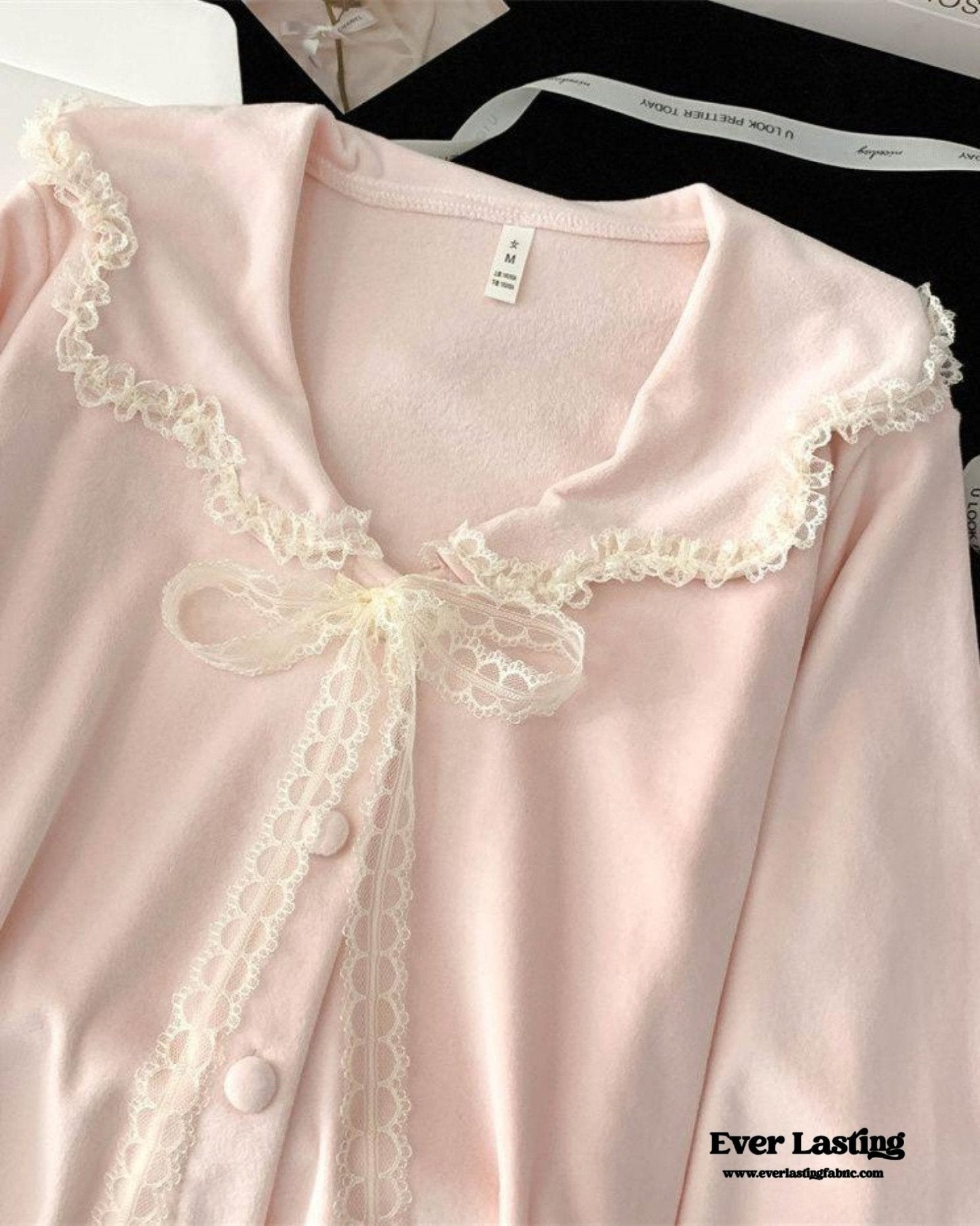 Velvet Coquette Lace Pajama Set / Pink