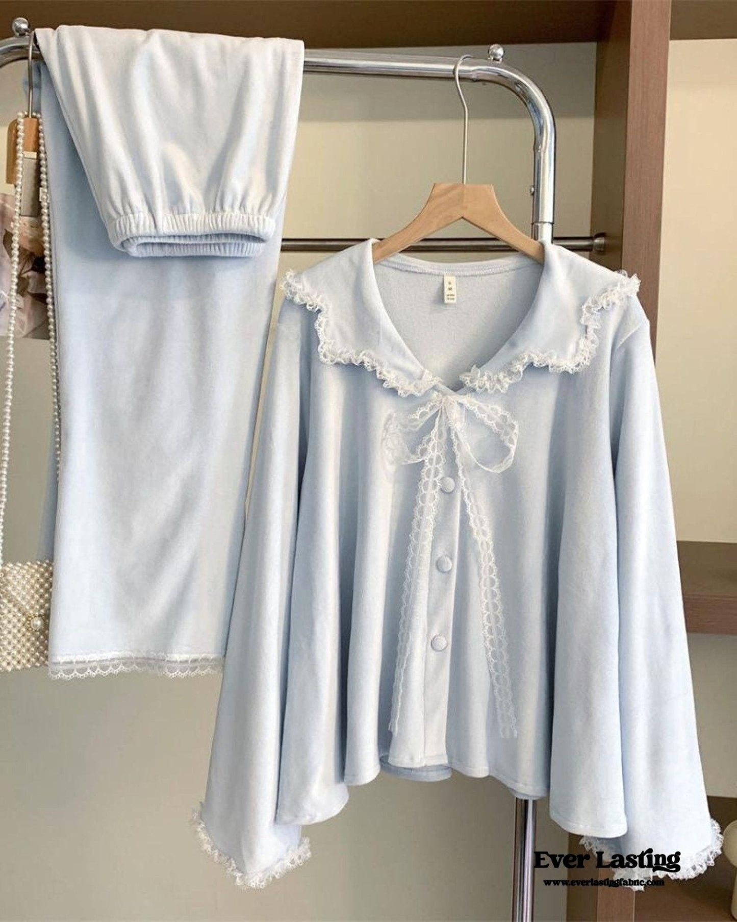 Velvet Coquette Lace Pajama Set / Pink