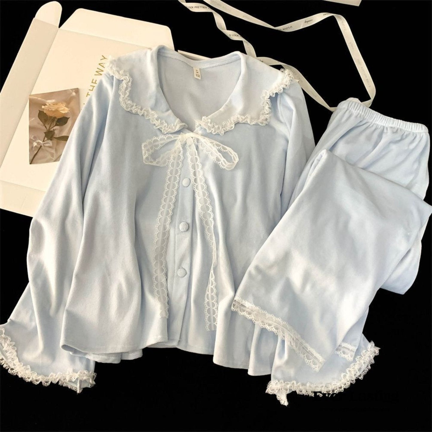 Velvet Coquette Lace Pajama Set / Pink