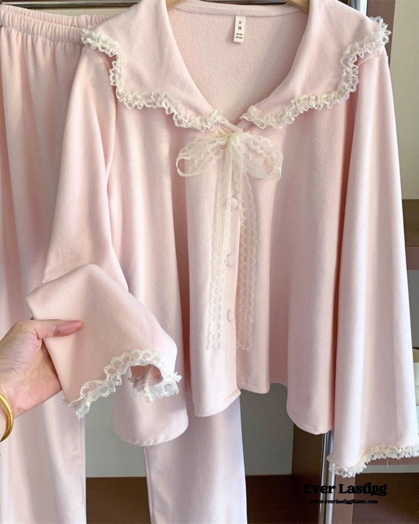 Velvet Coquette Lace Pajama Set / Pink
