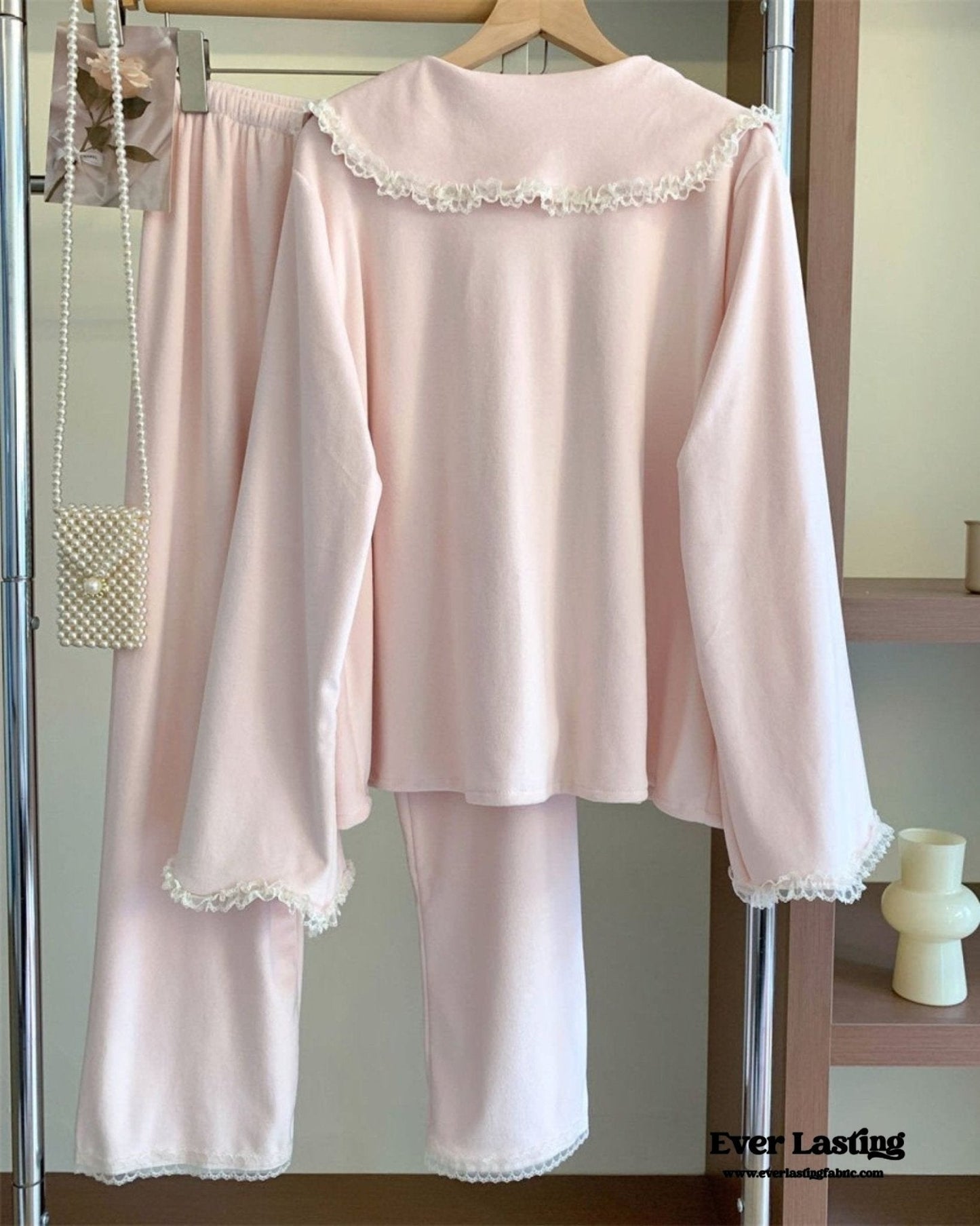 Velvet Coquette Lace Pajama Set / Pink