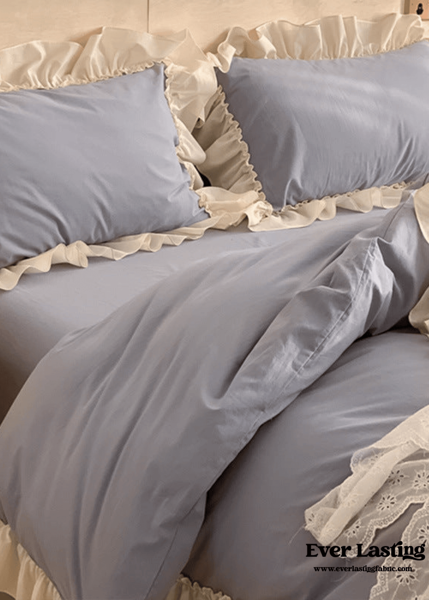 Vintage Earth Tone Large Ruffle Bedding Set / Royal Blue
