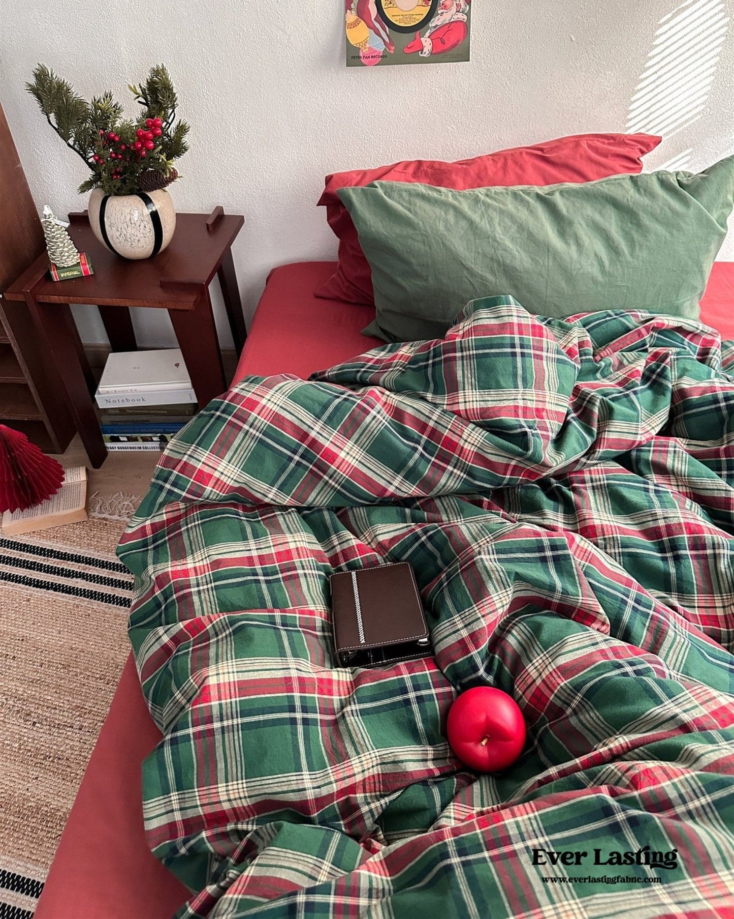 Vintage Plaid Bedding Set / Green & Brown