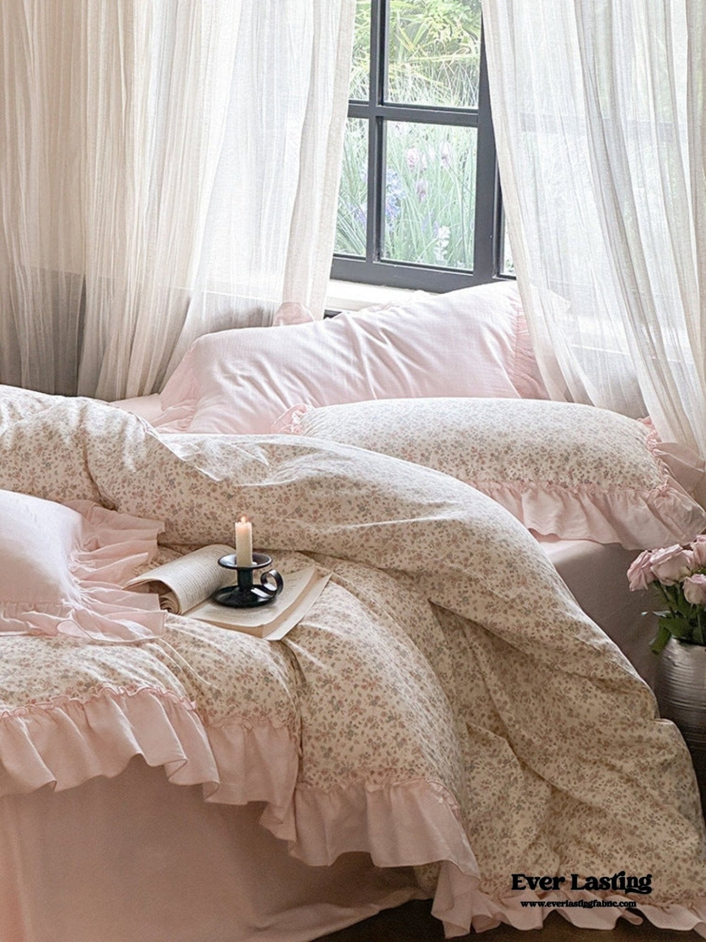 Vivienne Floral Double Gauze Bedding Set / Blue Ocean