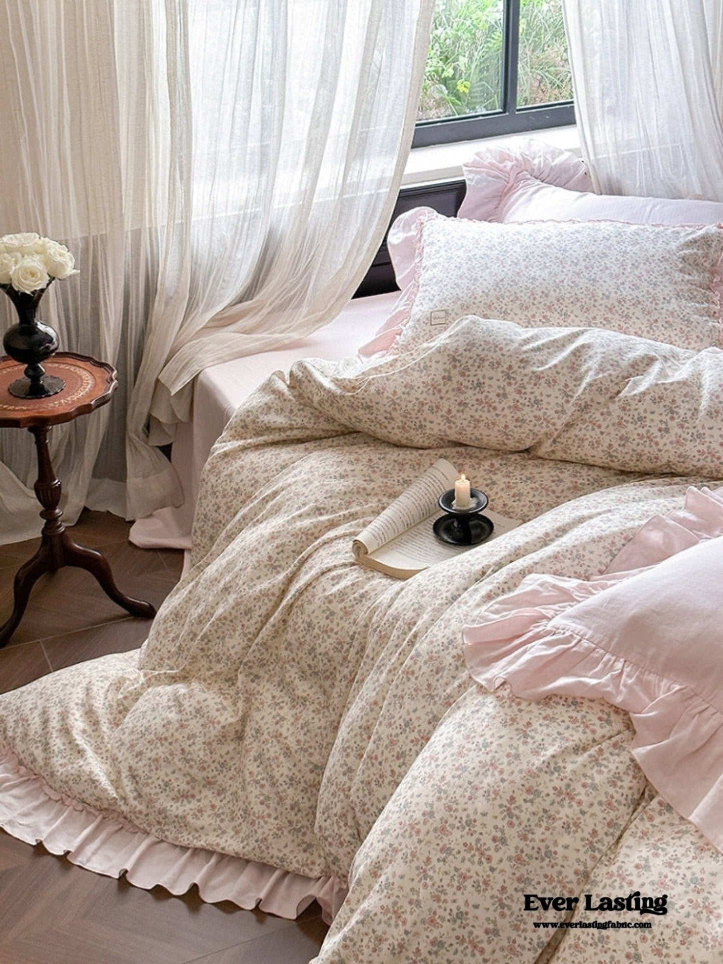 Vivienne Floral Double Gauze Bedding Set / Blue Ocean