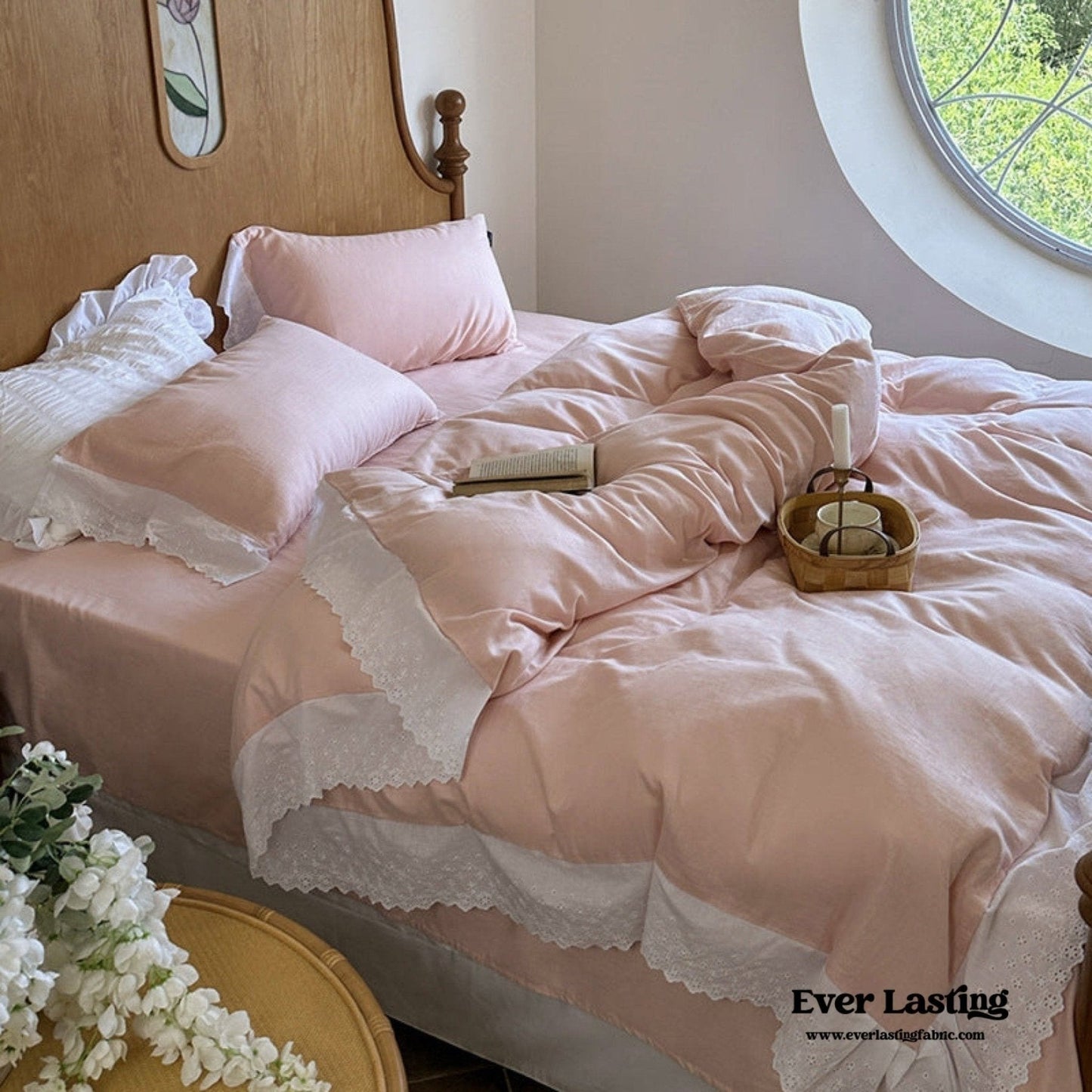 White Ruffle Lace Bedding Set / Purple